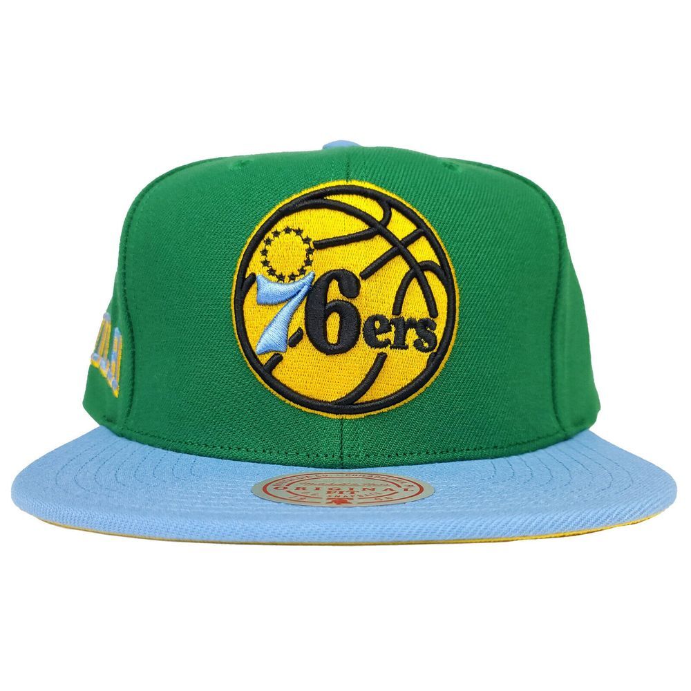 Philadelphia 76ers Mitchell & Ness NBA Snapback Hat Cap 3D Logo Green Blue NWT